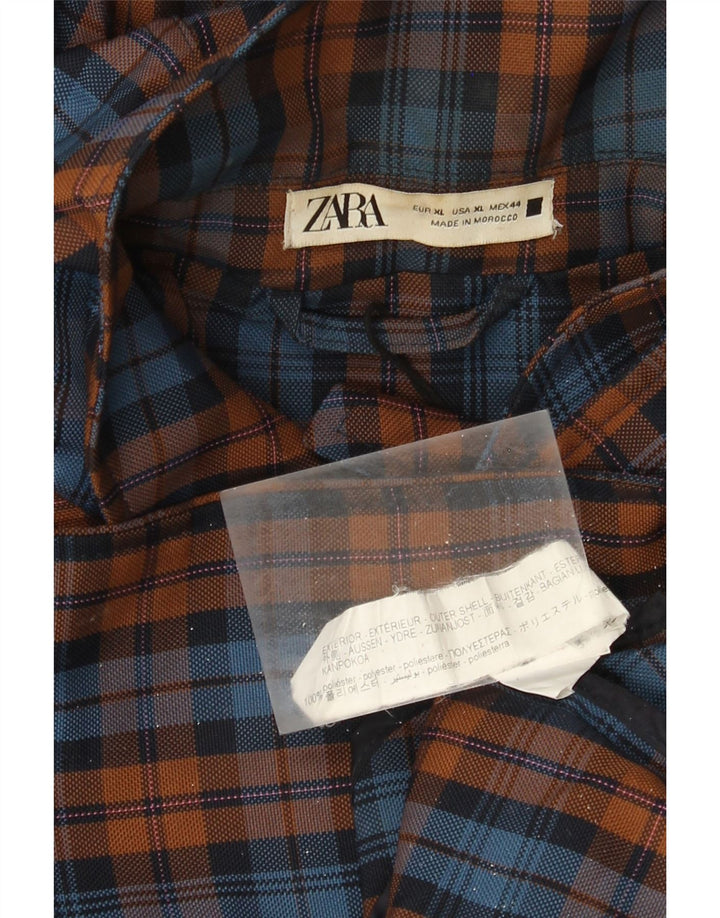 Zara Mens Hooded Overcoat UK 42 XL Multicoloured Check Polyester