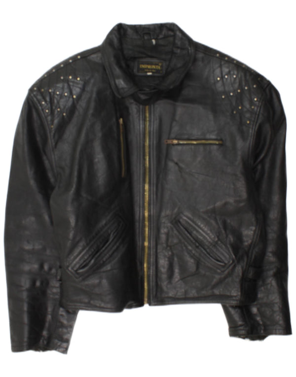 Vintage Womens Leather Racer Jacket UK 18 XL Black Leather