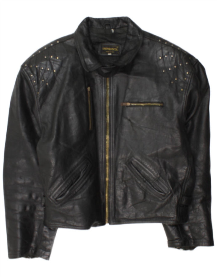 Vintage Womens Leather Racer Jacket UK 18 XL Black Leather