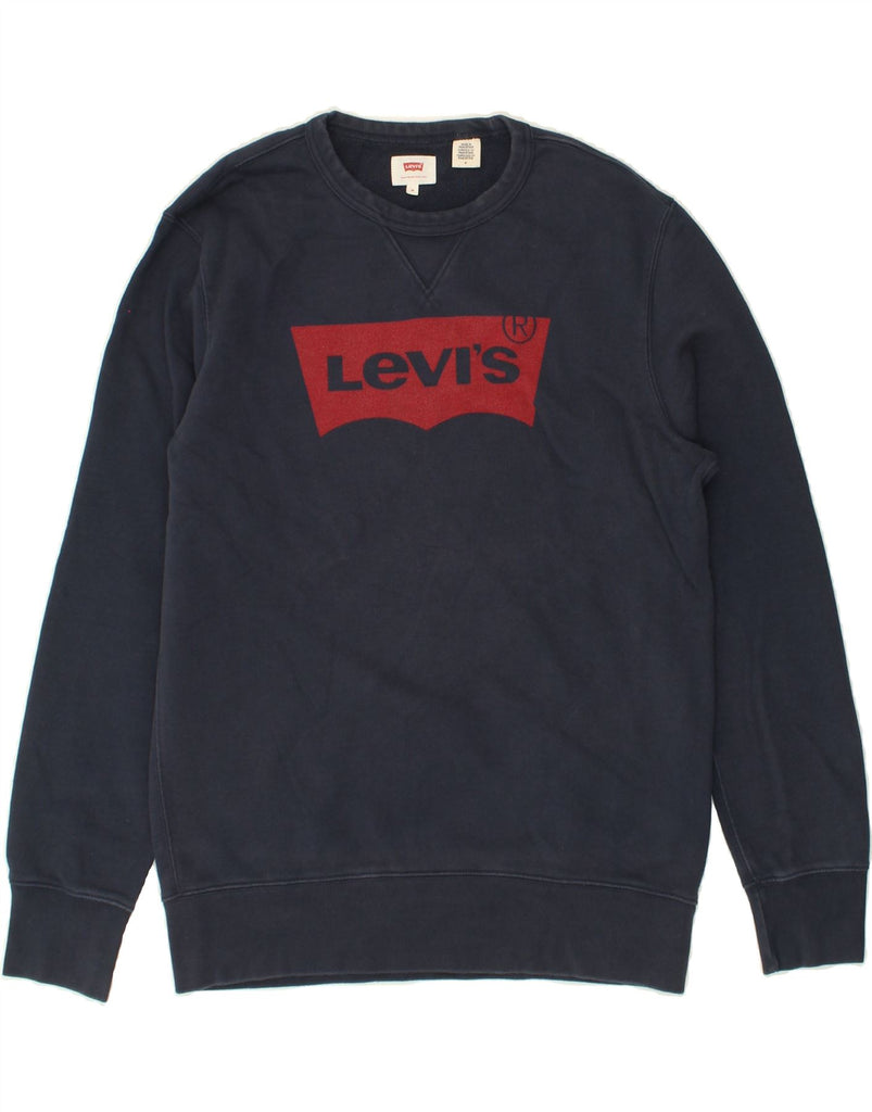 LEVI'S Mens Graphic Sweatshirt Jumper Medium Navy Blue Cotton | Vintage Levi's | Thrift | Second-Hand Levi's | Used Clothing | Messina Hembry 