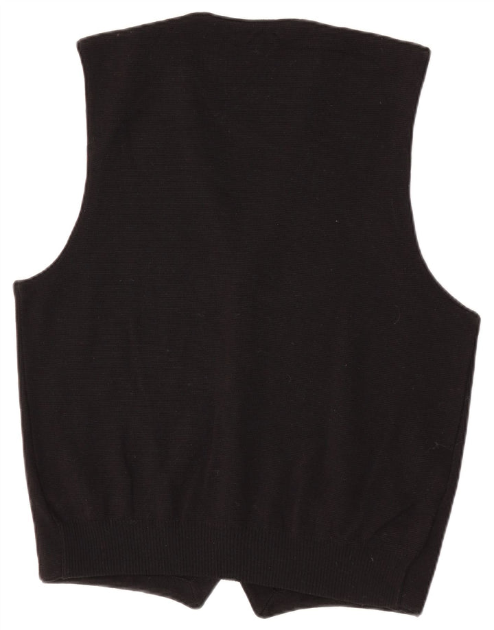 Bramante Mens Sleeveless Cardigan Sweater IT 48 Medium Black Virgin Wool