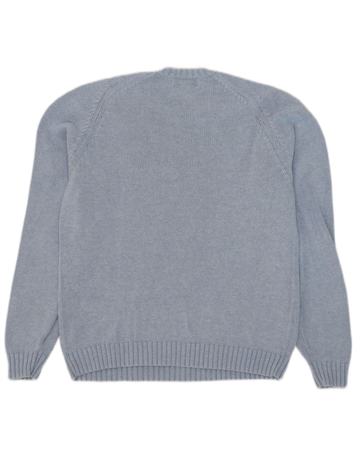Lands End Womens Crew Neck Jumper Sweater UK 10/12 Medium Blue Cotton