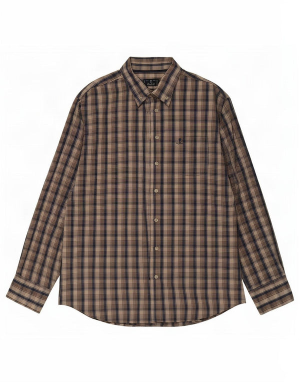 Vintage Mens Shirt 2XL Brown Check Cotton
