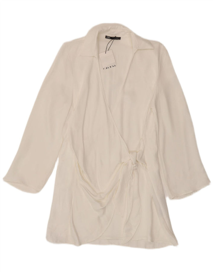 Zara Womens Long Sleeve Wrap Dress UK 12 Medium White Viscose