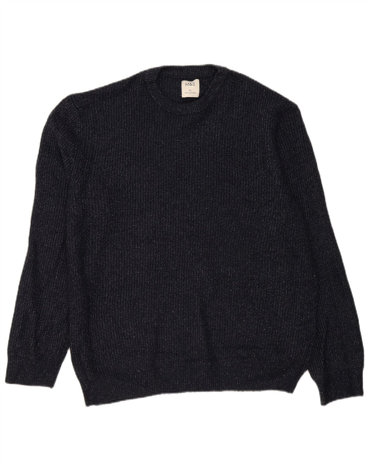 Marks & Spencer Mens Crew Neck Jumper Sweater XL Navy Blue Flecked