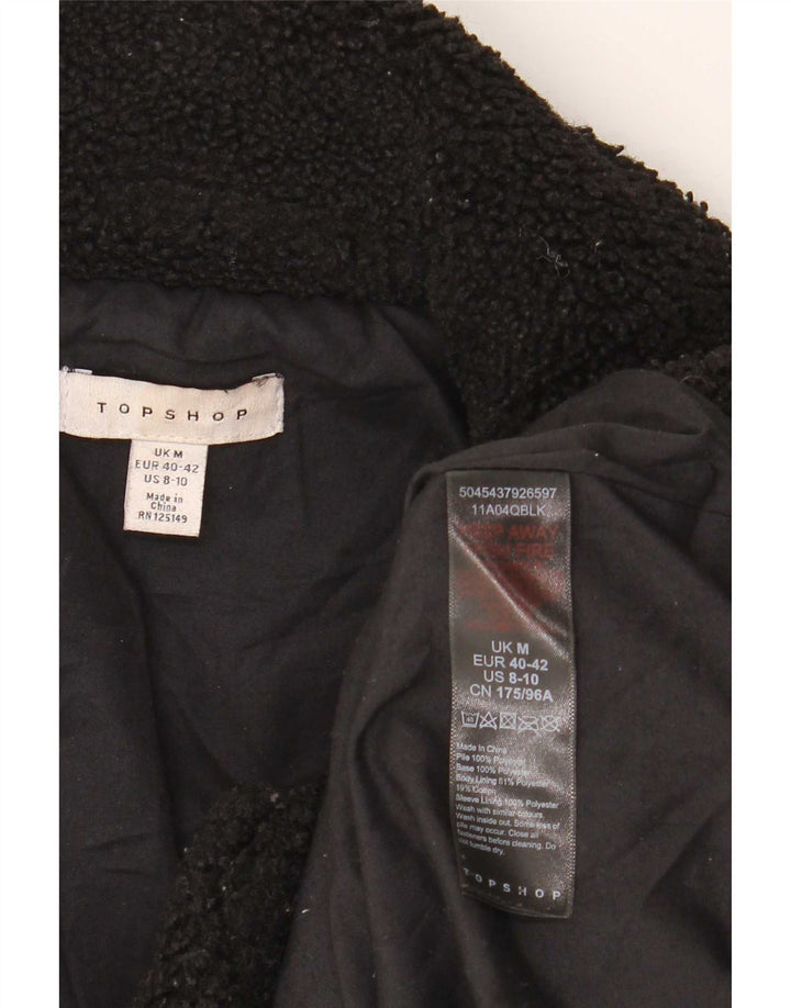 Topshop Womens Fleece Oversized Bomber Jacket UK 14 Medium Black Polyester