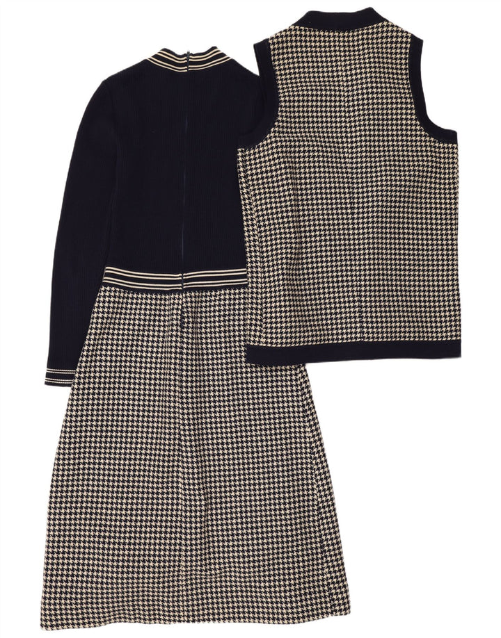 Vintage Womens 2 Piece Set UK 12 Medium Navy Blue Houndstooth