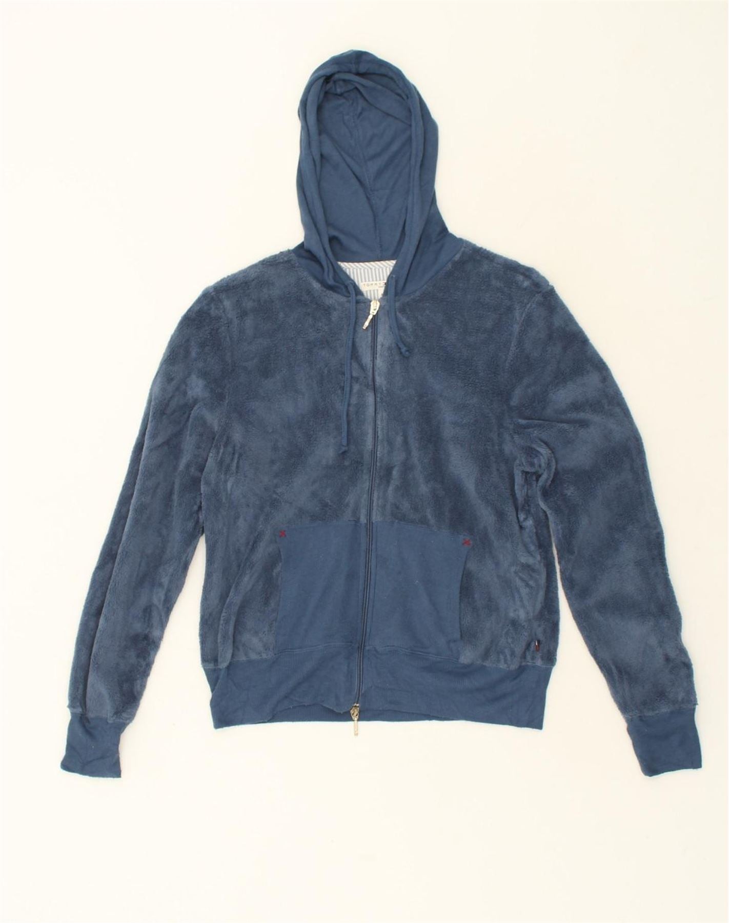 TOMMY HILFIGER Womens Hooded Fleece Jacket UK 12 Medium Blue