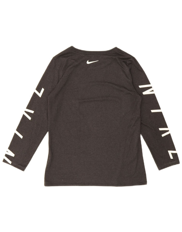 Nike Womens Dri Fit Graphic Top 3/4 Sleeve UK 6 XS Grey