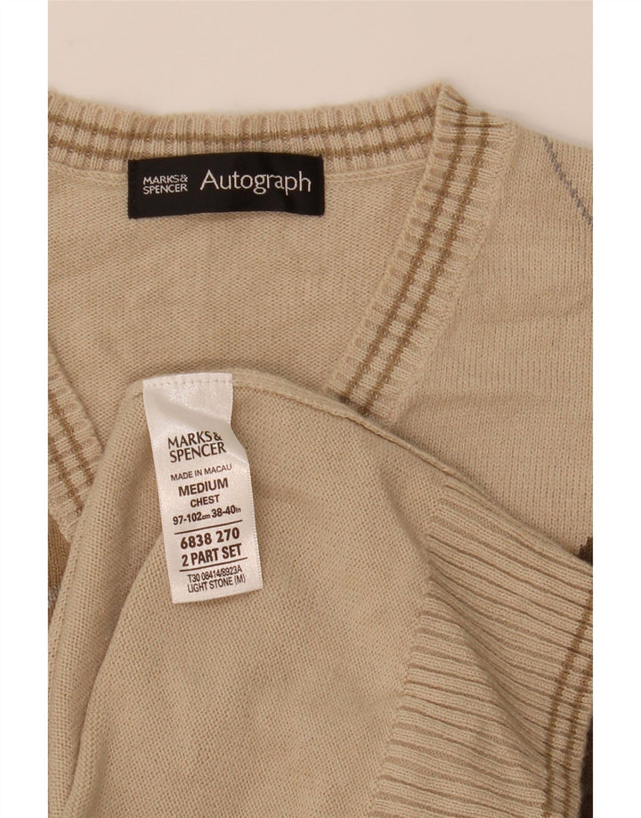 Marks & Spencer Mens Autograph Vest Tank Top Medium Beige Argyle/Diamond