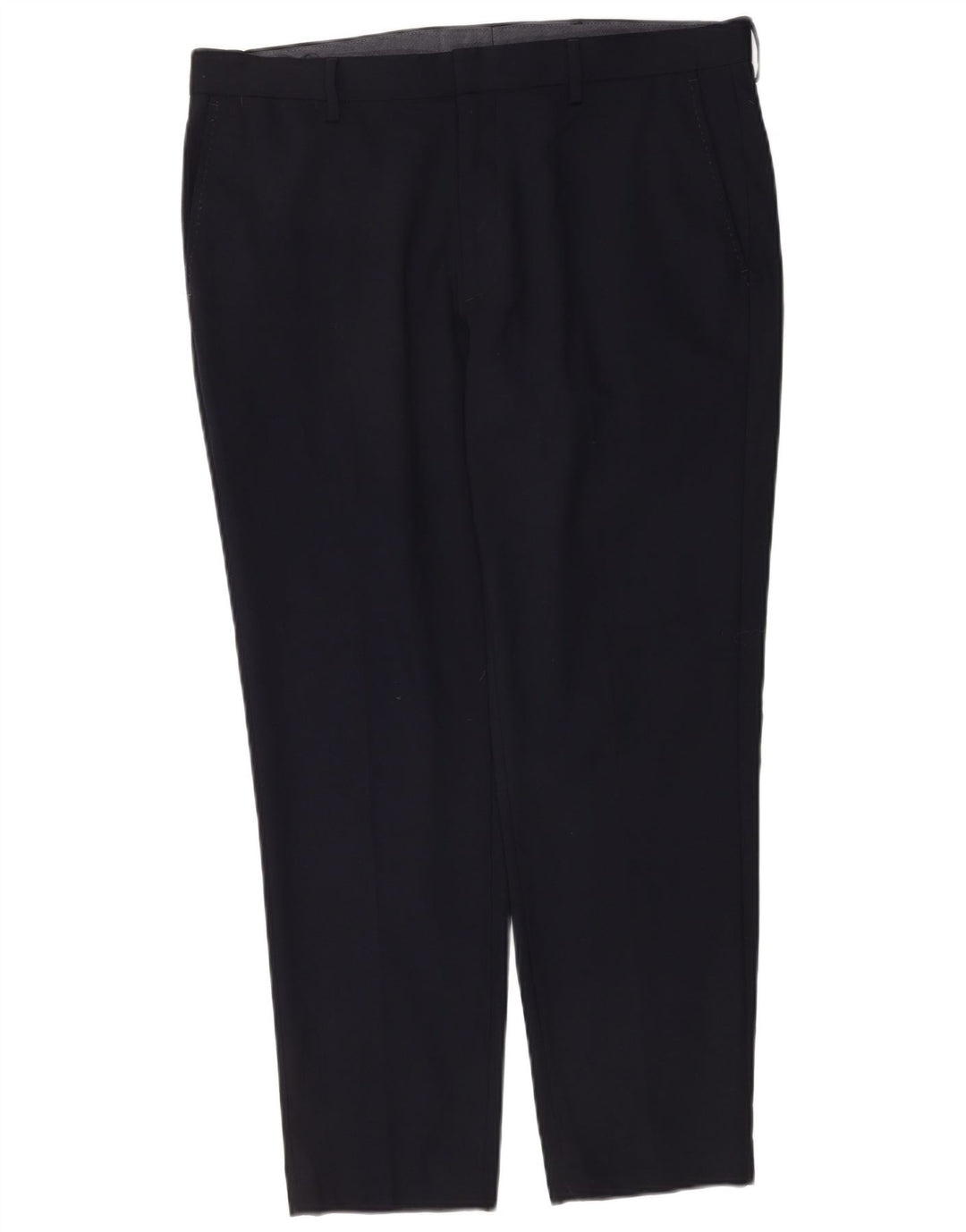 Marks & Spencer Mens Straight Chino Trousers W36 L29 Navy Blue Wool