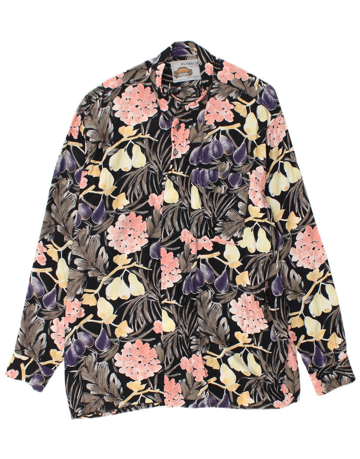 ELSBACH Mens Pullover Shirt Size 41/42 Large Black Floral Viscose