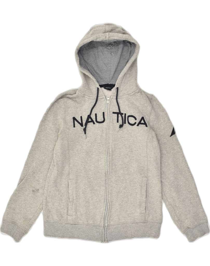 NAUTICA Womens Graphic Zip Hoodie Sweater UK 14 Medium Grey Cotton | Vintage Nautica | Thrift | Second-Hand Nautica | Used Clothing | Messina Hembry 