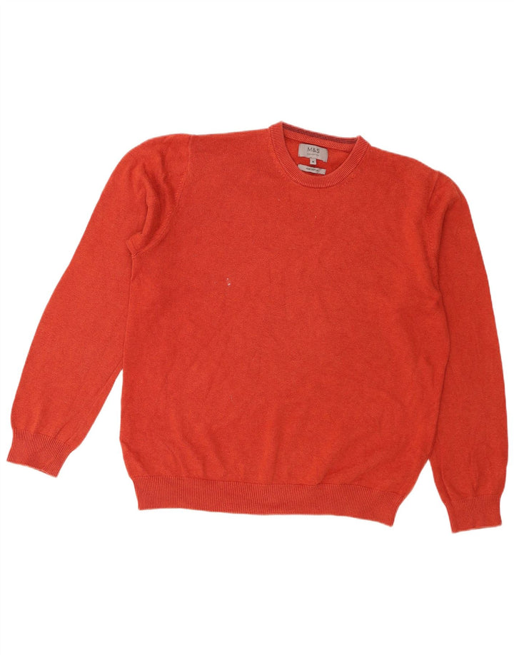 Marks & Spencer Mens Crew Neck Jumper Sweater Medium Orange Cotton