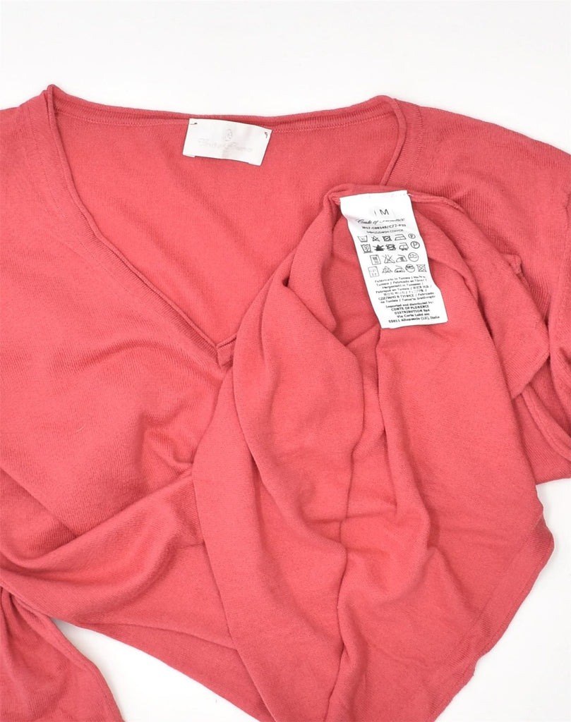 CONTE OF FLORENCE Womens V-Neck Jumper Sweater UK 12 Medium Pink Cotton | Vintage Conte of Florence | Thrift | Second-Hand Conte of Florence | Used Clothing | Messina Hembry 