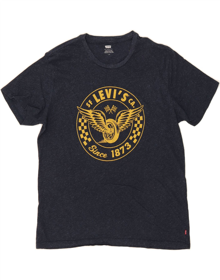 LEVI'S Womens Graphic T-Shirt Top UK 16 Large Navy Blue Vintage Levi's and Second-Hand Levi's from Messina Hembry 