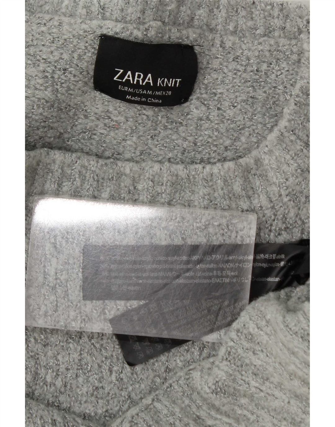 Zara Womens Oversized Crew Neck Jumper Sweater UK 14 Medium Grey Acrylic