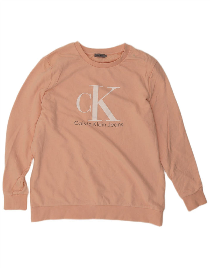 CALVIN KLEIN Mens Graphic Sweatshirt Jumper XL Pink Cotton