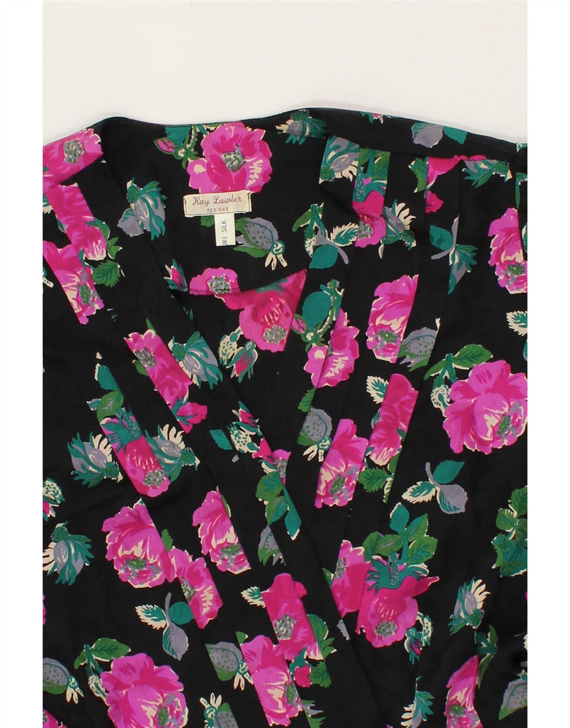 VINTAGE Womens 3/4 Sleeve Blazer Jacket UK 14 Medium Black Floral Vintage Vintage and Second-Hand Vintage from Messina Hembry 