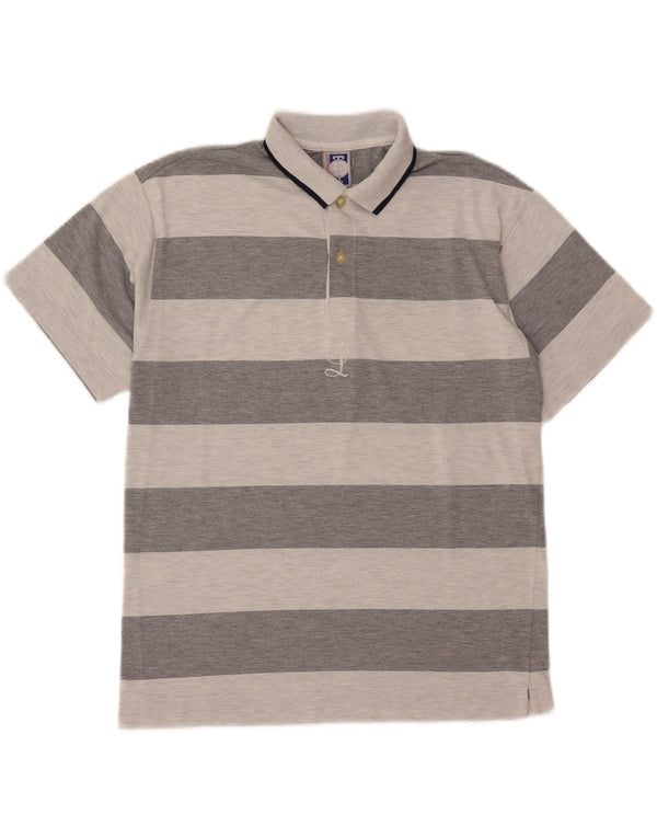 Lotto Mens Polo Shirt Medium Grey Striped
