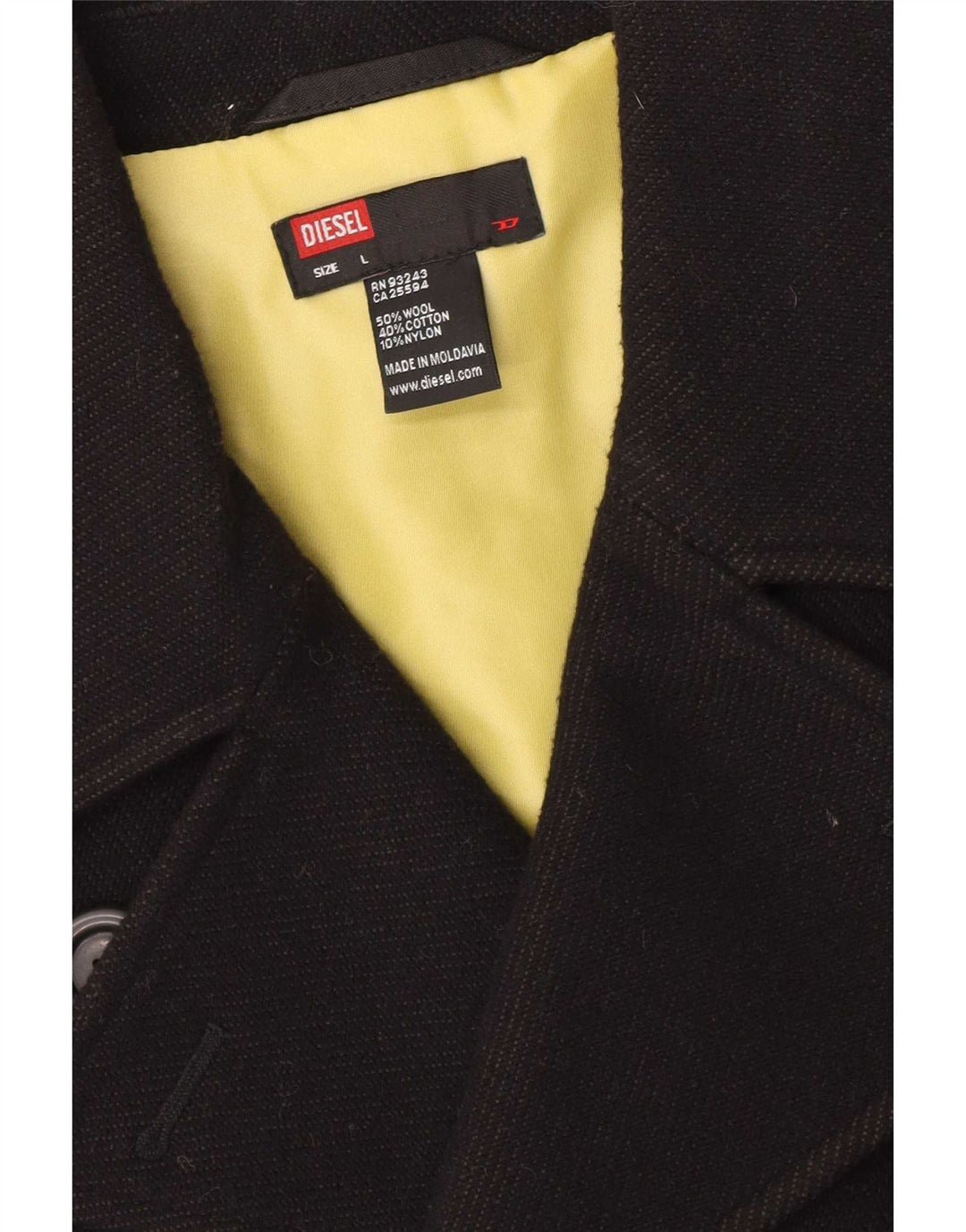 Diesel Mens Double Breasted Coat UK 40 Large Black Wool