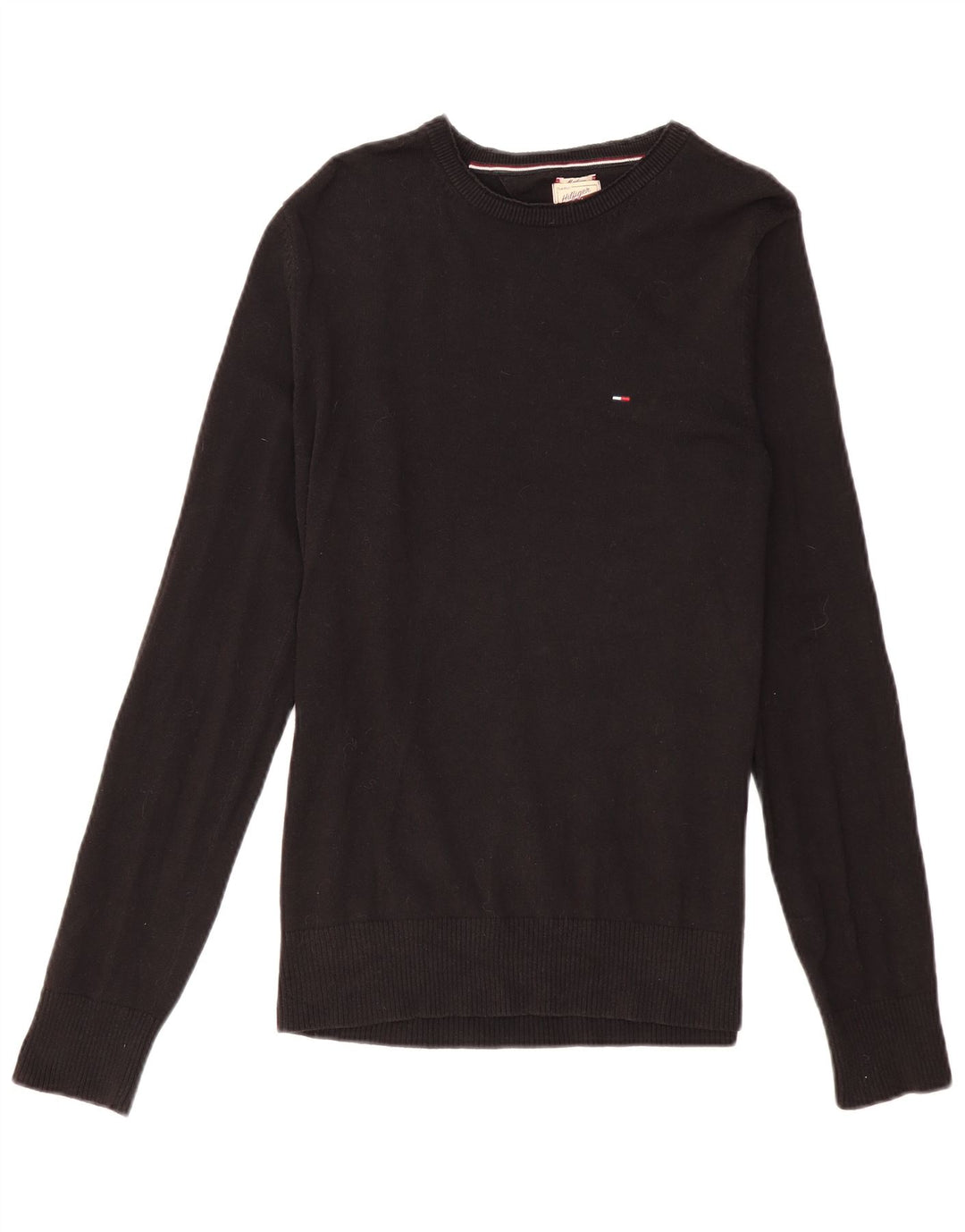 TOMMY HILFIGER Mens Boat Neck Jumper Sweater Medium Black Cotton