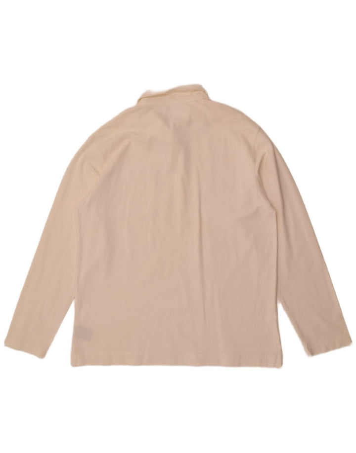 Faconnable Mens Long Sleeve Polo Shirt Large White Cotton