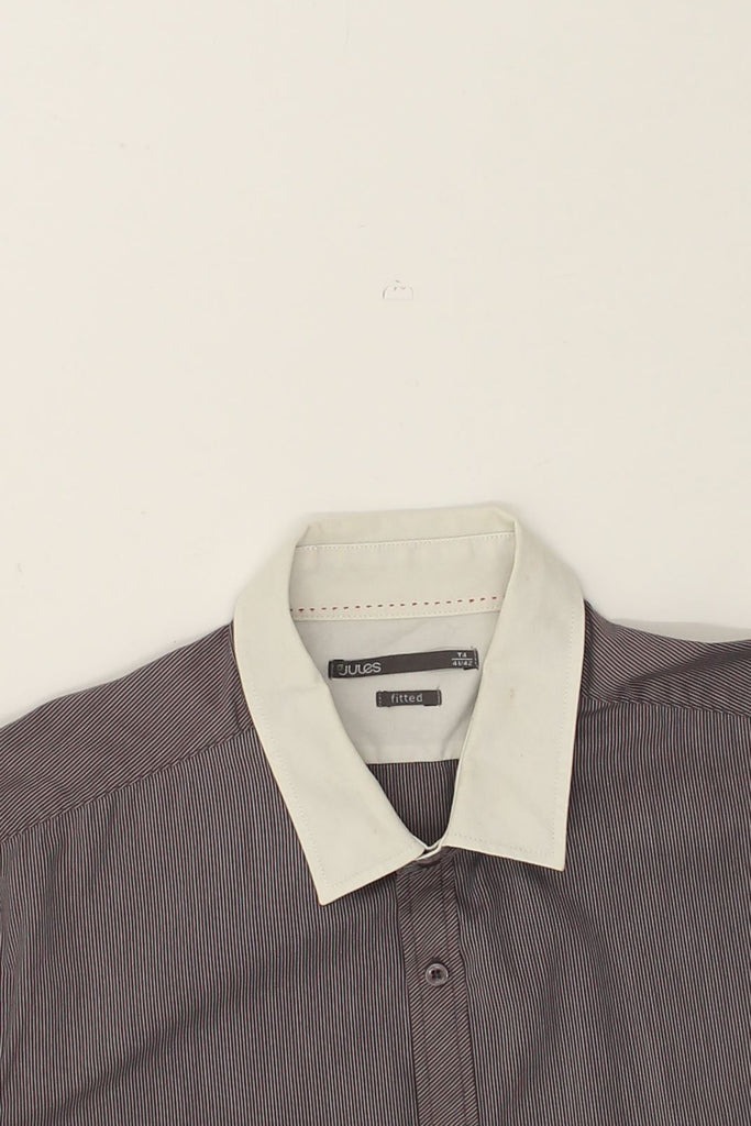 JULES Mens Fitted Shirt Size 15 41/42 Medium Grey Striped Cotton | Vintage Jules | Thrift | Second-Hand Jules | Used Clothing | Messina Hembry 