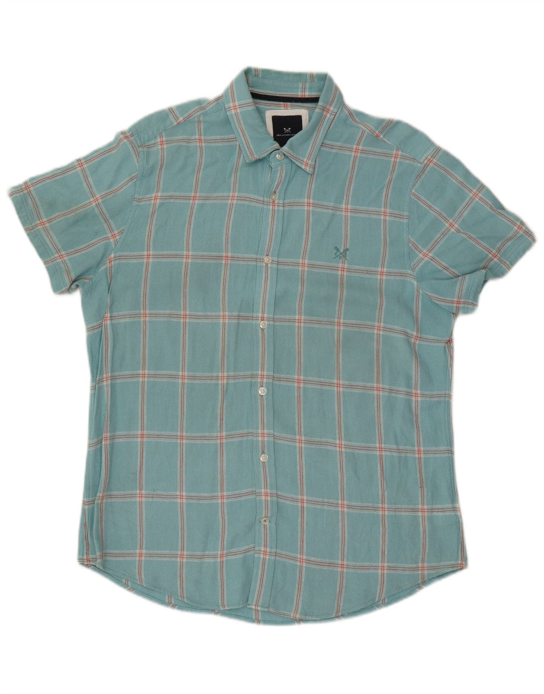 Crew Clothing Mens Short Sleeve Shirt Large Turquoise Check Viscose