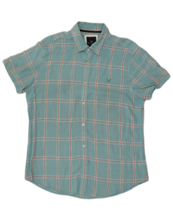 Crew Clothing Mens Short Sleeve Shirt Large Turquoise Check Viscose