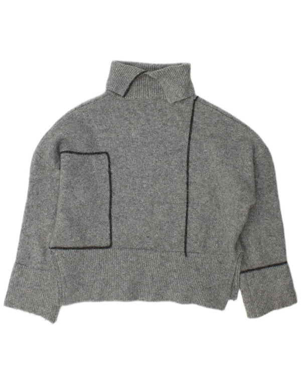 Zara Womens Oversized Roll Neck Jumper Sweater UK 10 Small Grey Acrylic