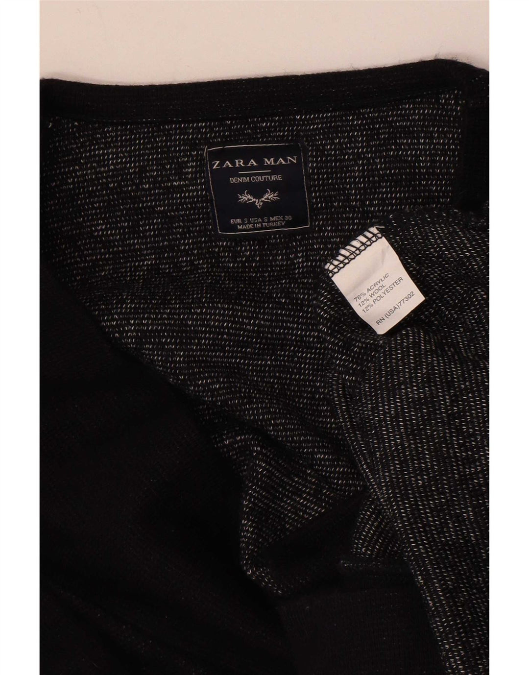 Zara Mens Double Breasted Cardigan Sweater Small Black Acrylic