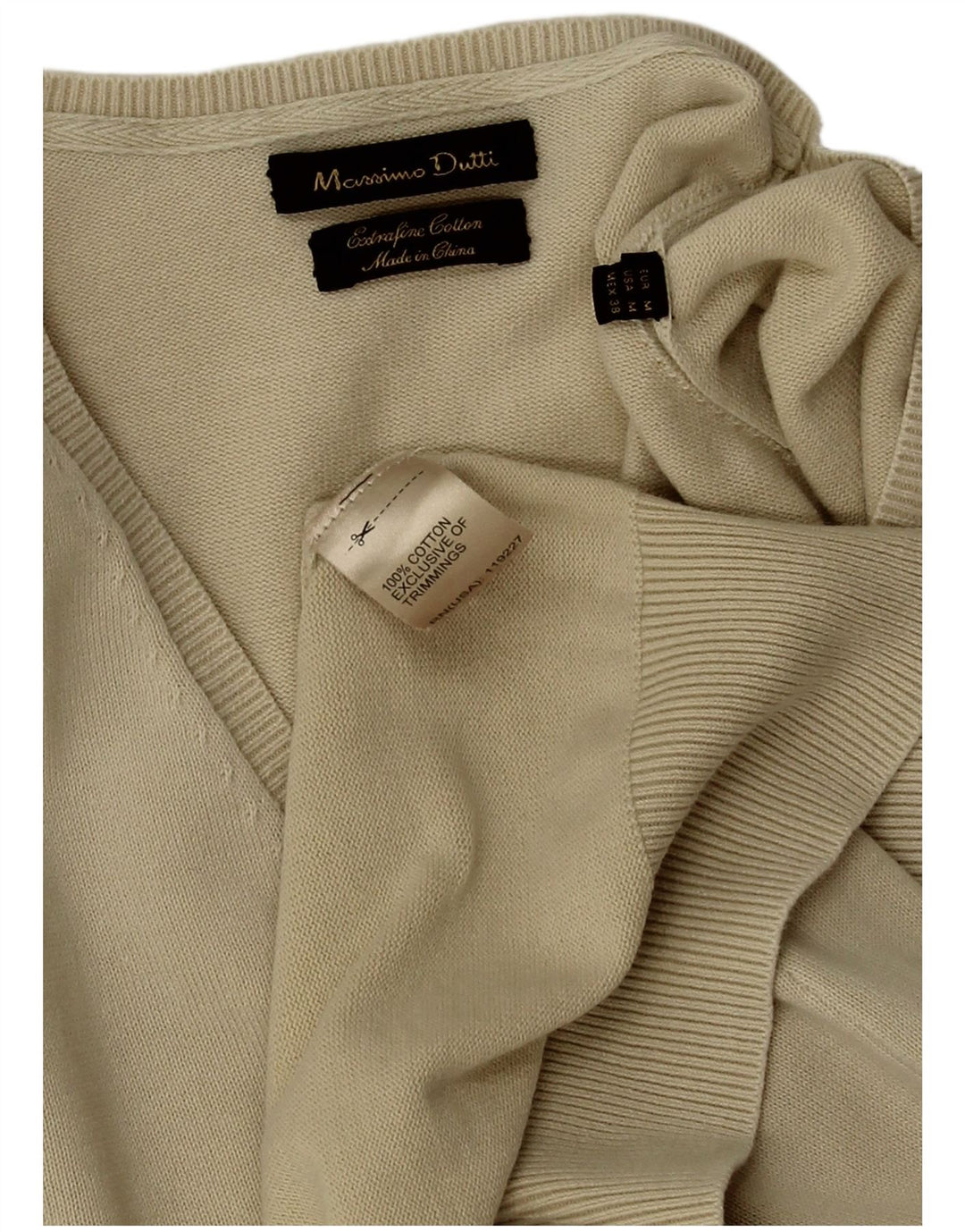 Massimo Dutti Mens V-Neck Jumper Sweater Medium Beige Cotton