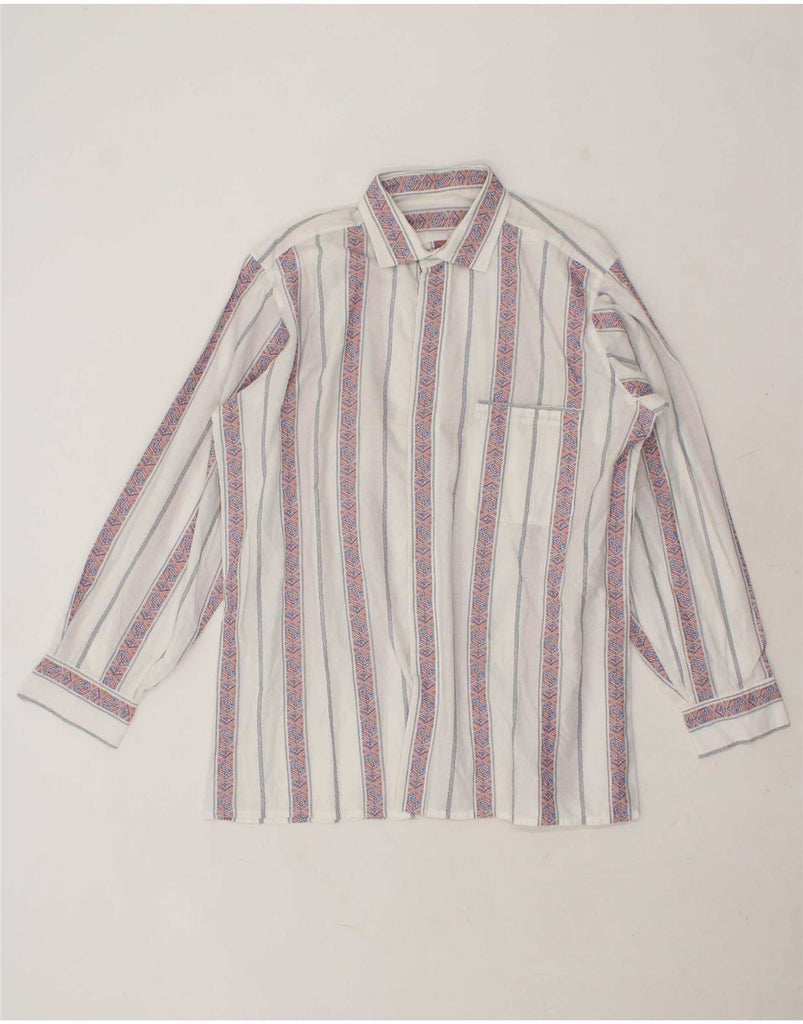 VINTAGE Mens Shirt Large White Striped Vintage Vintage and Second-Hand Vintage from Messina Hembry 