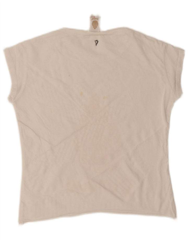 Dondup Womens Crop Graphic T-Shirt Top UK 12 Medium White