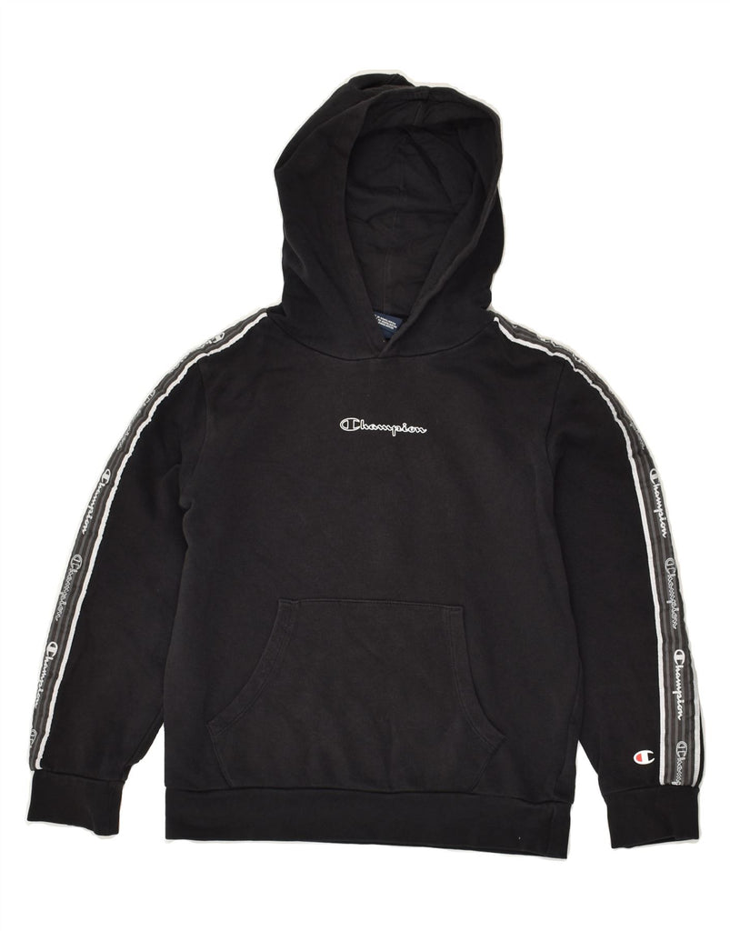 CHAMPION Boys Graphic Hoodie Jumper 9-10 Years Medium Black Cotton | Vintage Champion | Thrift | Second-Hand Champion | Used Clothing | Messina Hembry 