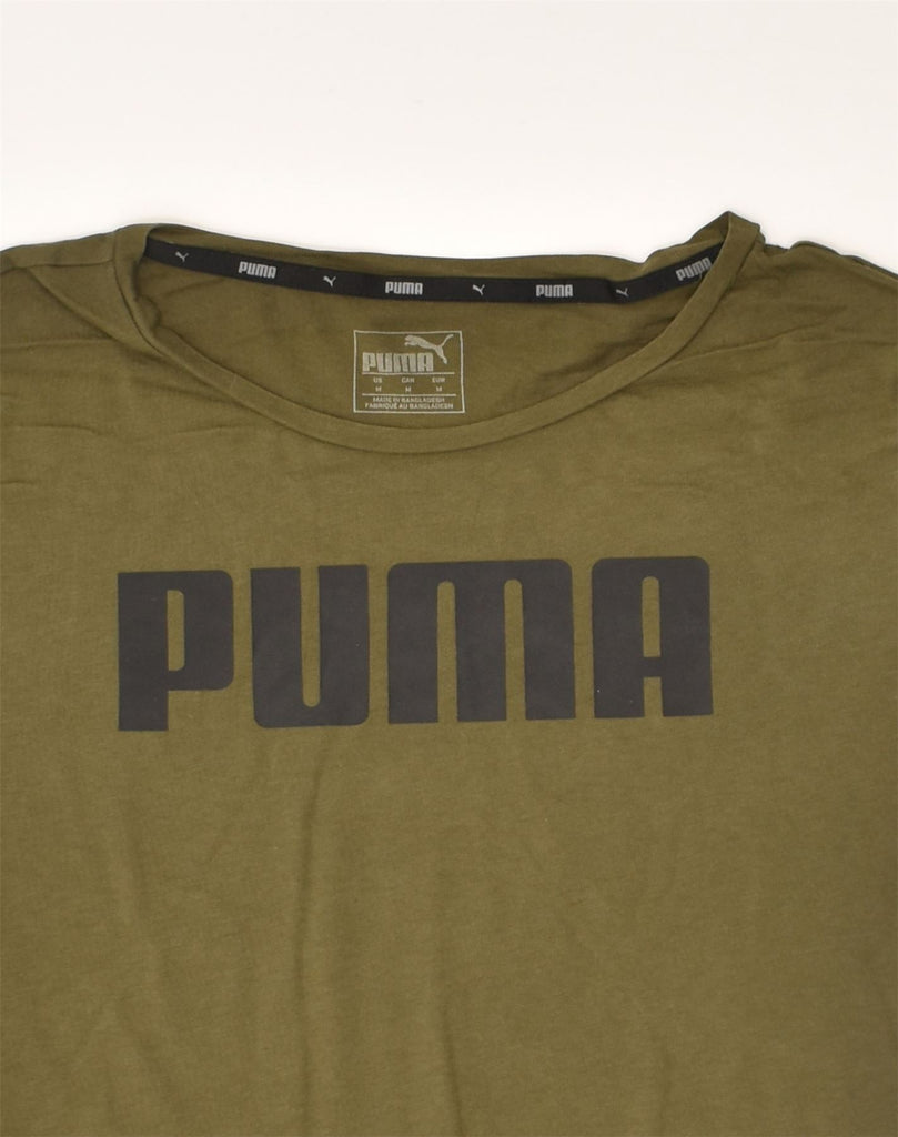 PUMA Womens Graphic T-Shirt Top UK 12 Medium Khaki Cotton | Vintage Puma | Thrift | Second-Hand Puma | Used Clothing | Messina Hembry 