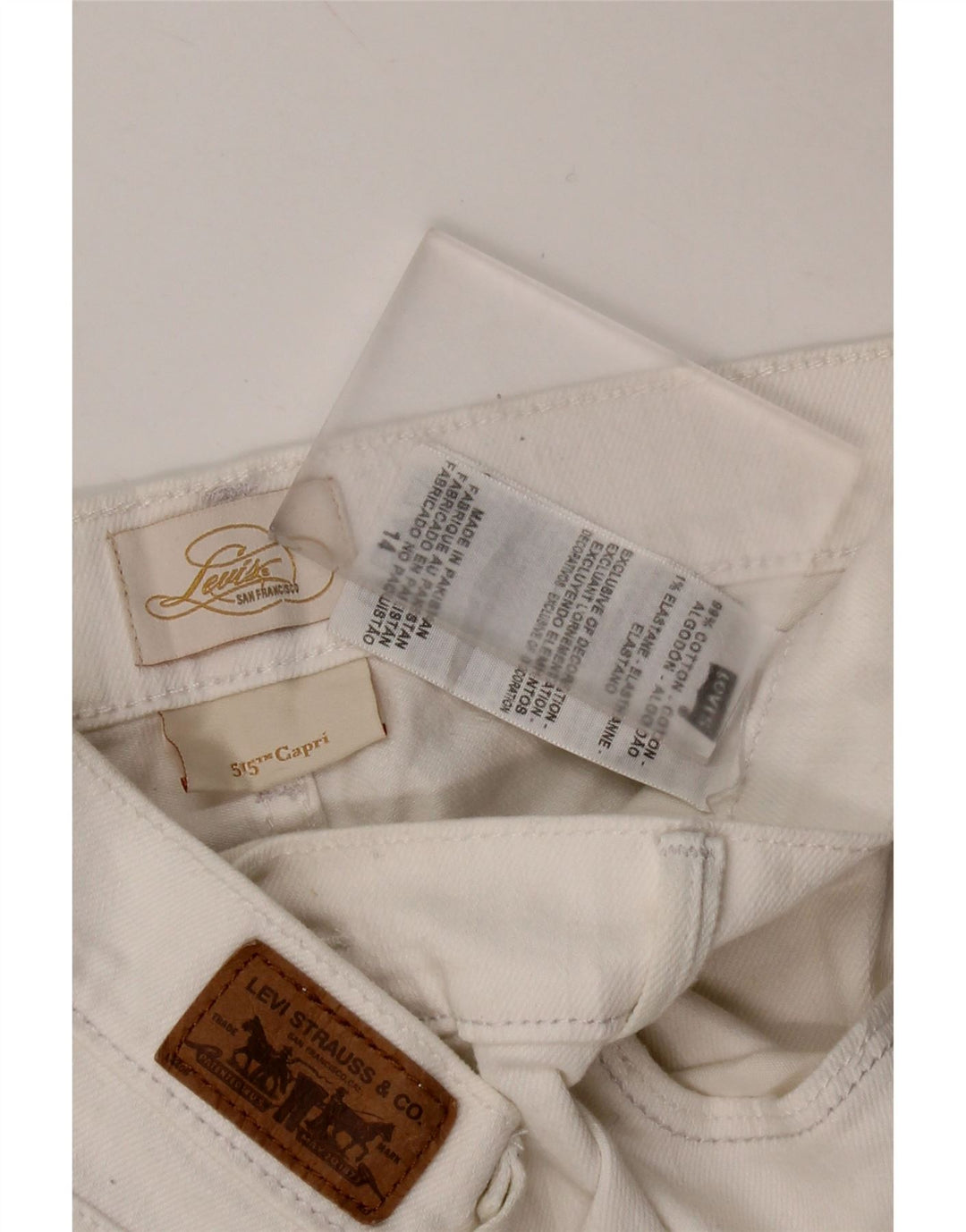 LEVI'S Womens 515 Capri Jeans US 14 Large W36 L20 White Cotton