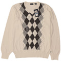 Izod Mens V-Neck Jumper Sweater XL White Argyle/Diamond Cotton