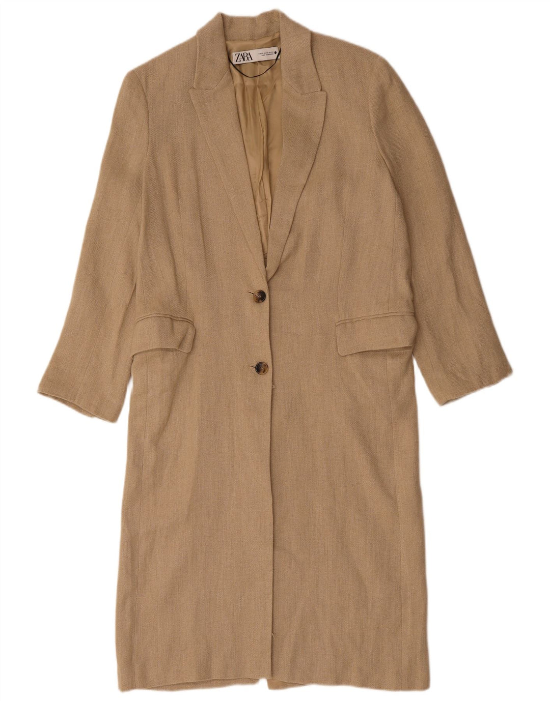 ZARA Womens Oversized Overcoat UK 6 XS Beige Linen