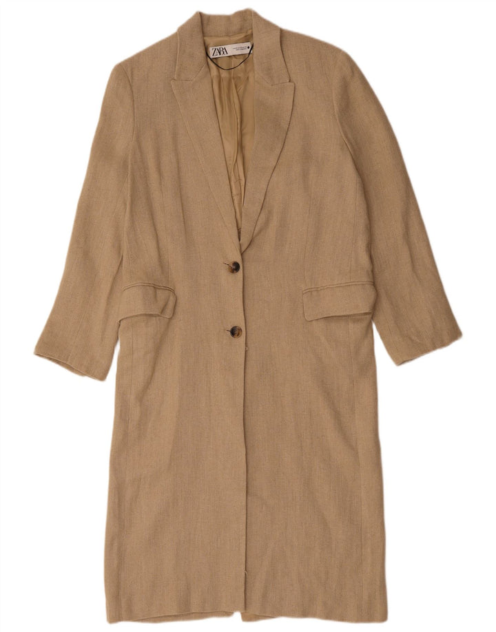 ZARA Womens Oversized Overcoat UK 6 XS Beige Linen