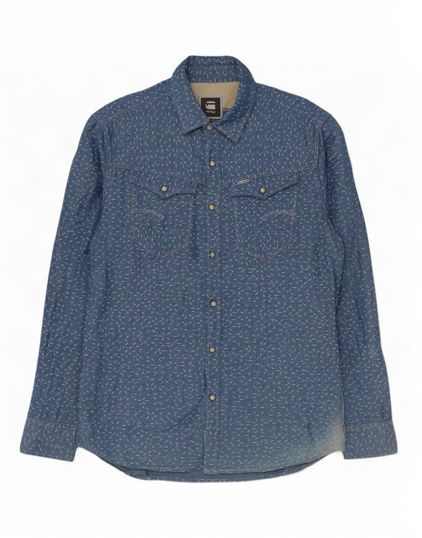 G-Star Mens Shirt XL Blue Spotted Linen