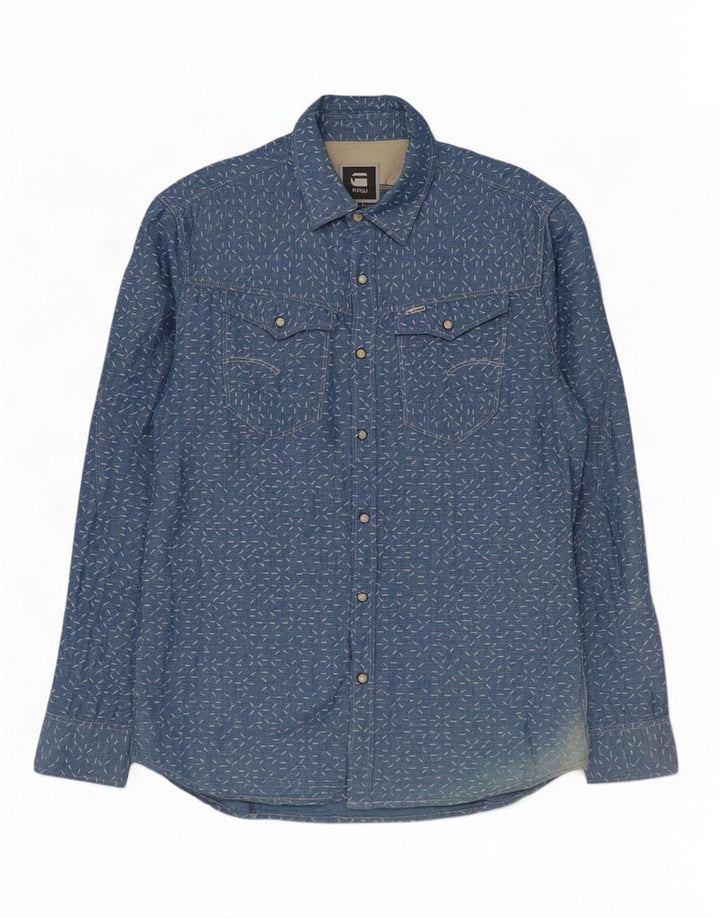 G-Star Mens Shirt XL Blue Spotted Linen
