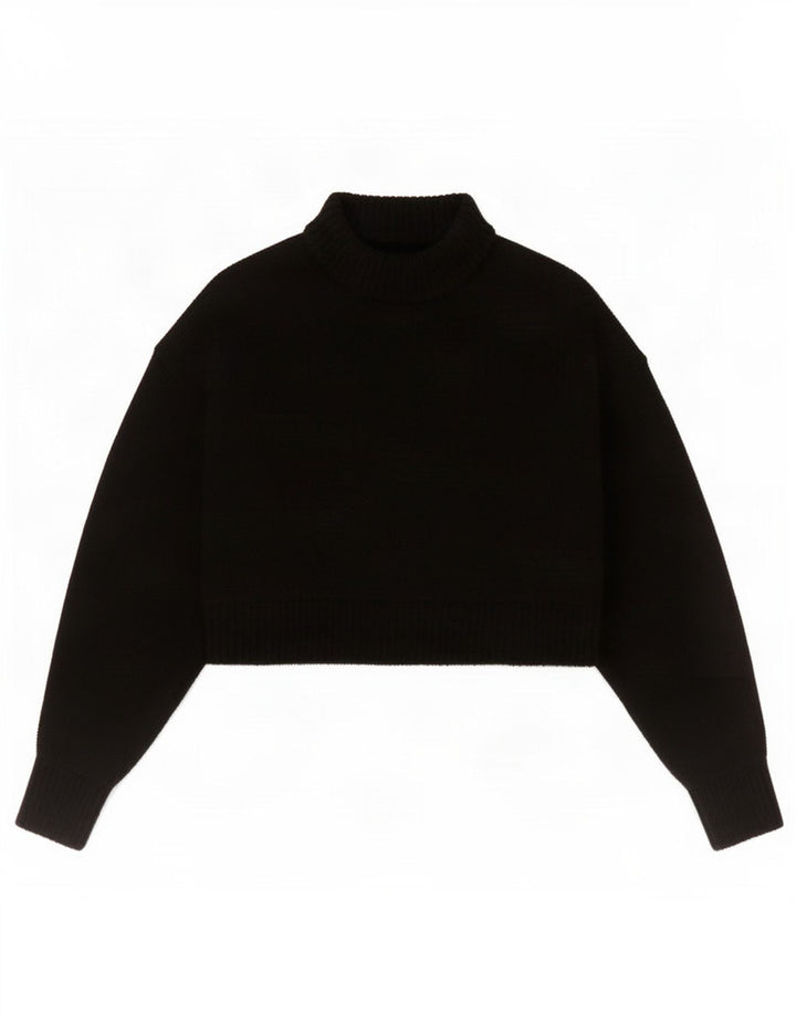Zara Womens Crop Turtle Neck Jumper Sweater UK 12 Medium Black Wool