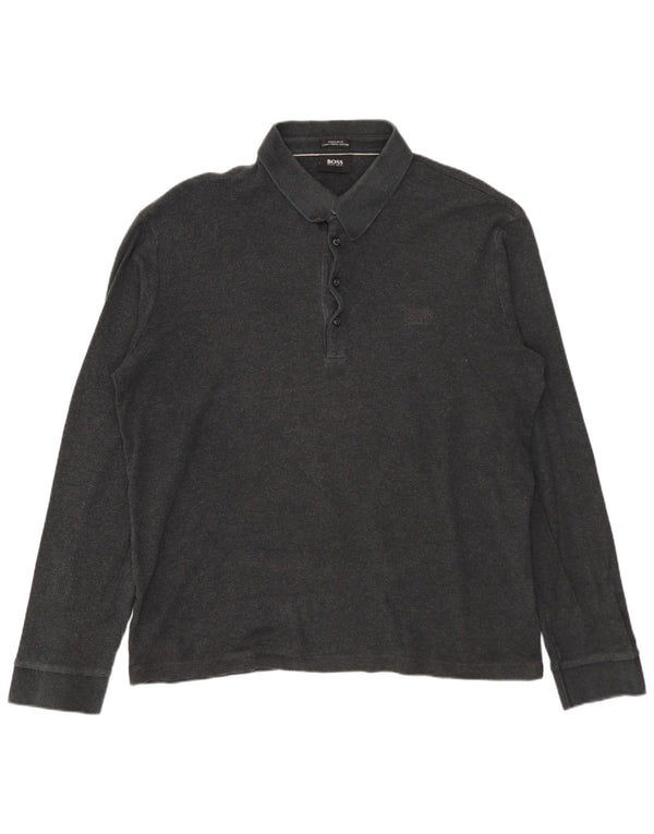 HUGO BOSS Mens Long Sleeve Regular Fit Polo Shirt XL Grey Cotton