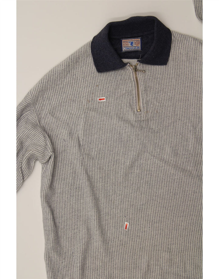 GYMNASIUM Mens Polo Neck Jumper Sweater Medium Grey Striped Vintage Gymnasium and Second-Hand Gymnasium from Messina Hembry 