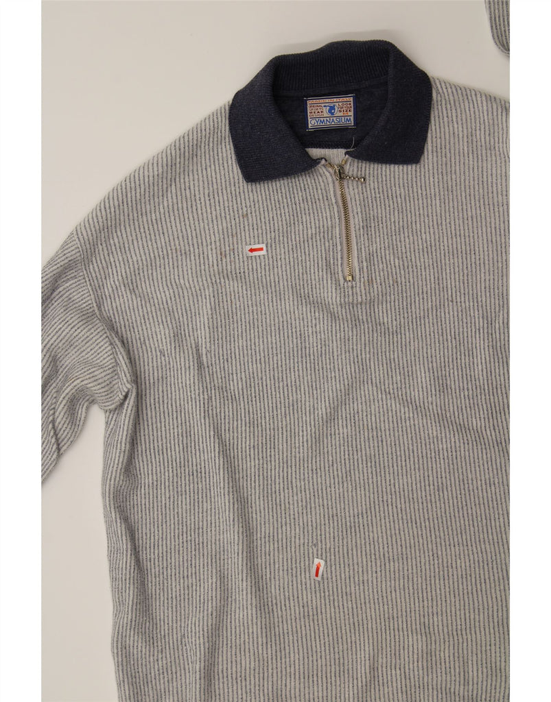 GYMNASIUM Mens Polo Neck Jumper Sweater Medium Grey Striped Vintage Gymnasium and Second-Hand Gymnasium from Messina Hembry 