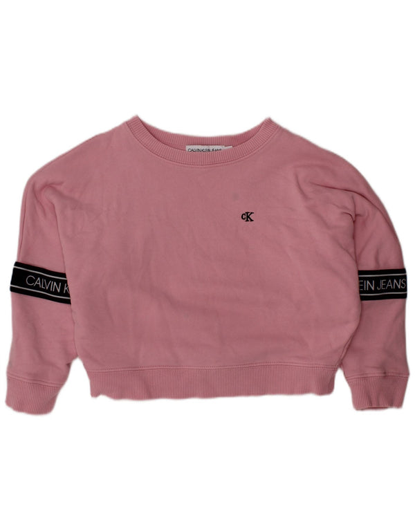 CALVIN KLEIN JEANS Girls Sweatshirt Jumper 3-4 Years Pink Colourblock