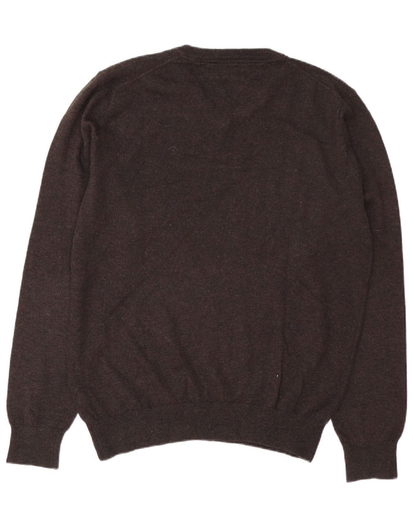 Tommy Hilfiger Mens V-Neck Jumper Sweater Medium Brown Wool