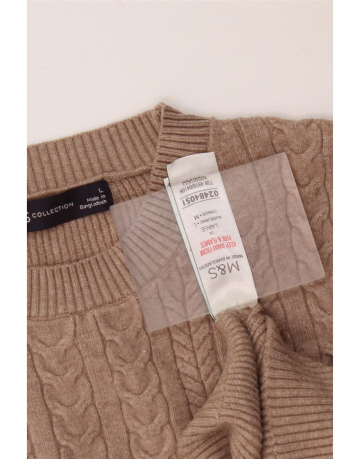 MARKS & SPENCER Womens Crop Crew Neck Jumper Sweater UK 16 Large Brown